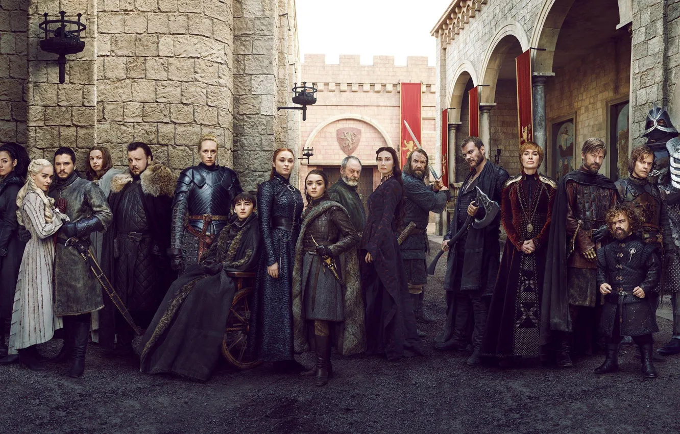 Photo wallpaper Game of Thrones, Daenerys Targaryen, Jon Snow, Jon Snow, Cersei Lannister, Cersei Lannister, Arya Stark, …