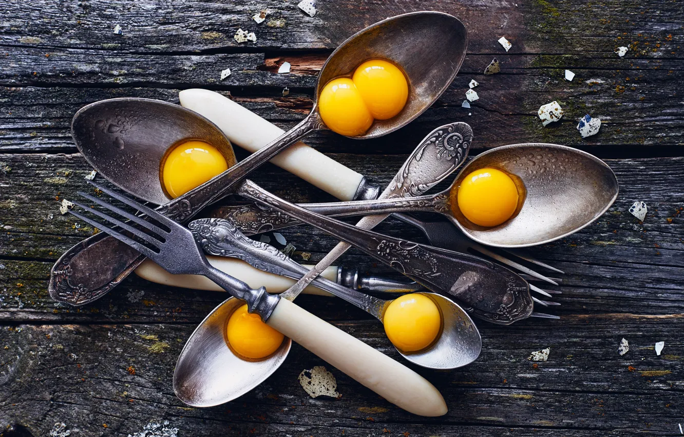 Photo wallpaper eggs, fork, spoon