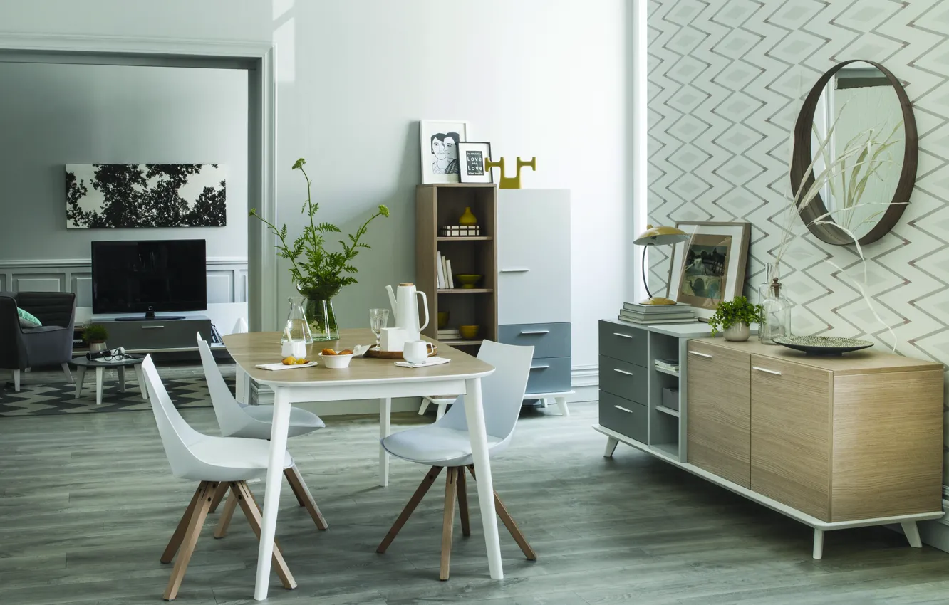 Photo wallpaper interior, retro style, living space