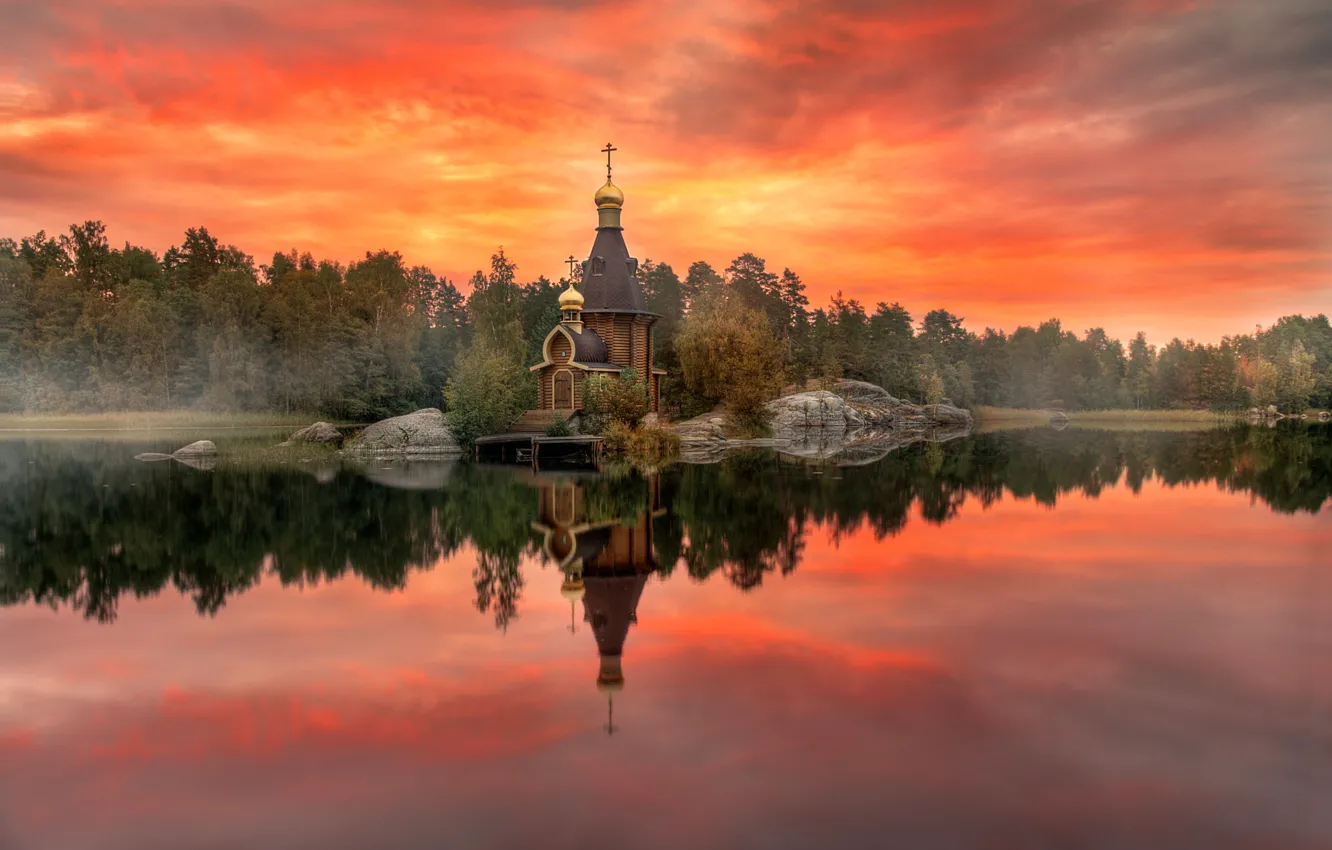 Photo wallpaper autumn, temple, Karelia