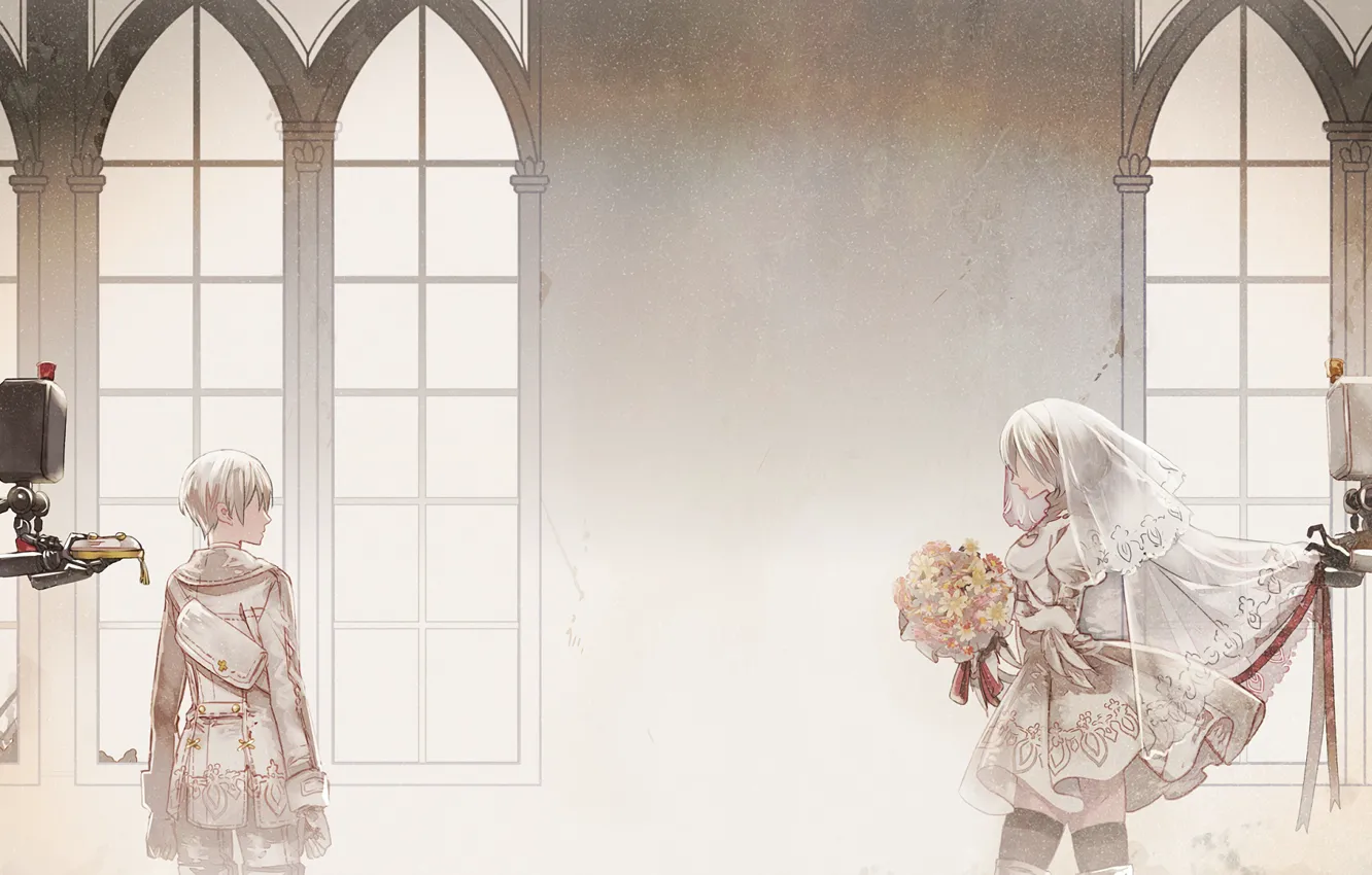 Photo wallpaper robot, art, two, wedding, Nier Automata