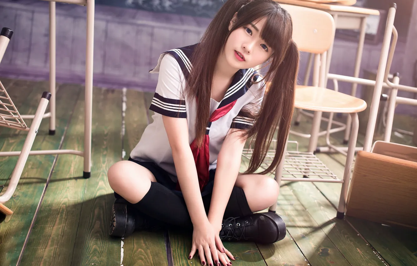 Photo wallpaper look, pose, Asian, cutie, ponytail