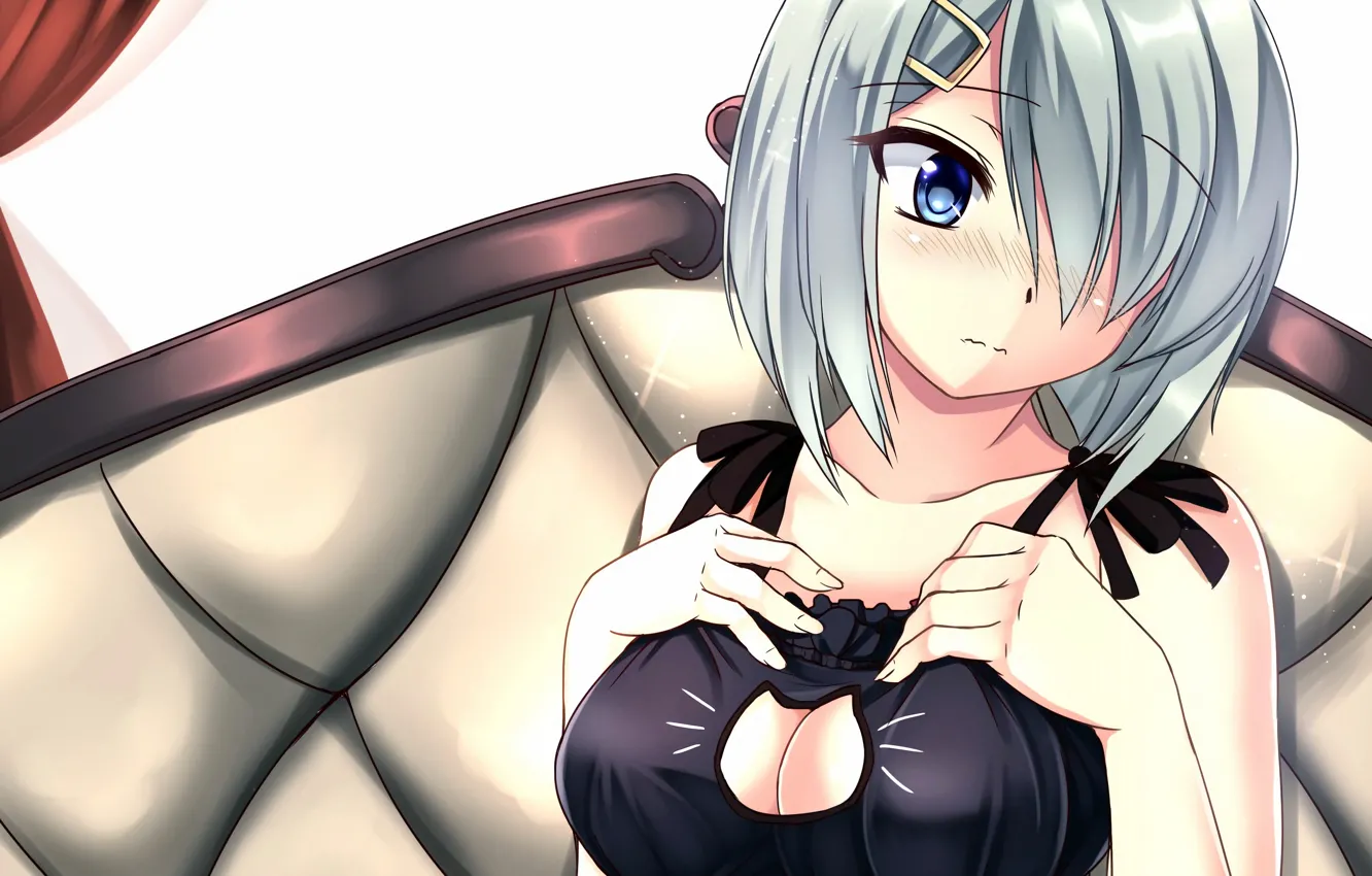 Photo wallpaper girl, sexy, lingerie, bra, cleavage, boobs, anime, blue eyes