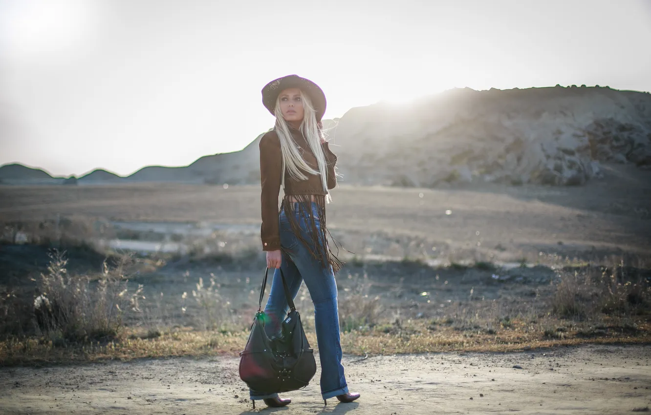 Photo wallpaper look, girl, nature, face, style, hair, jeans, figure