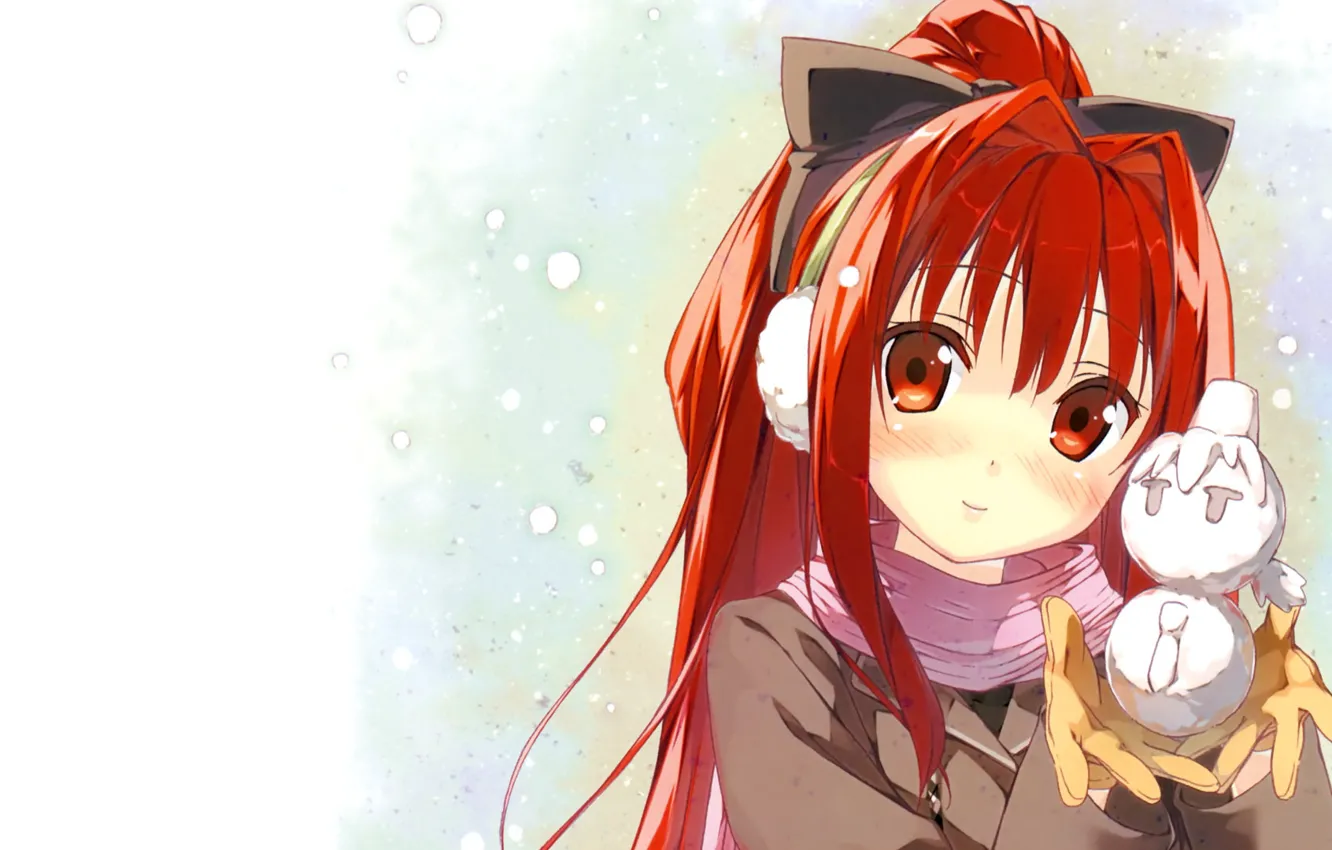 Photo wallpaper winter, snow, snowflakes, anime, girl, snowman, ears, Corticarte Apa Lagranges