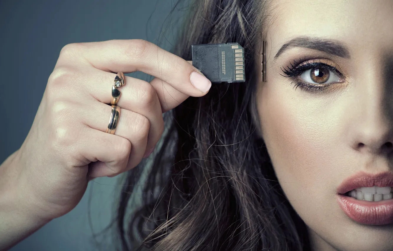 Photo wallpaper woman, cyborg, memory chip