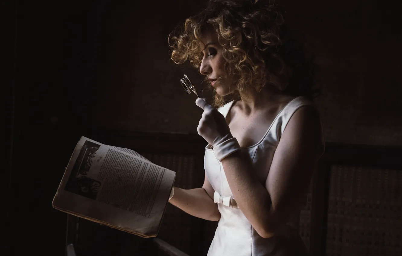 Photo wallpaper girl, background, book