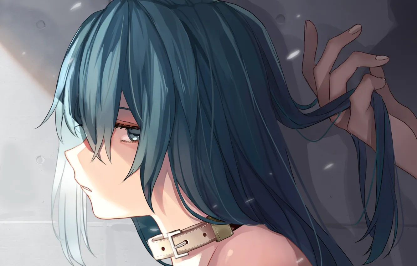 Photo wallpaper girl, hands, collar