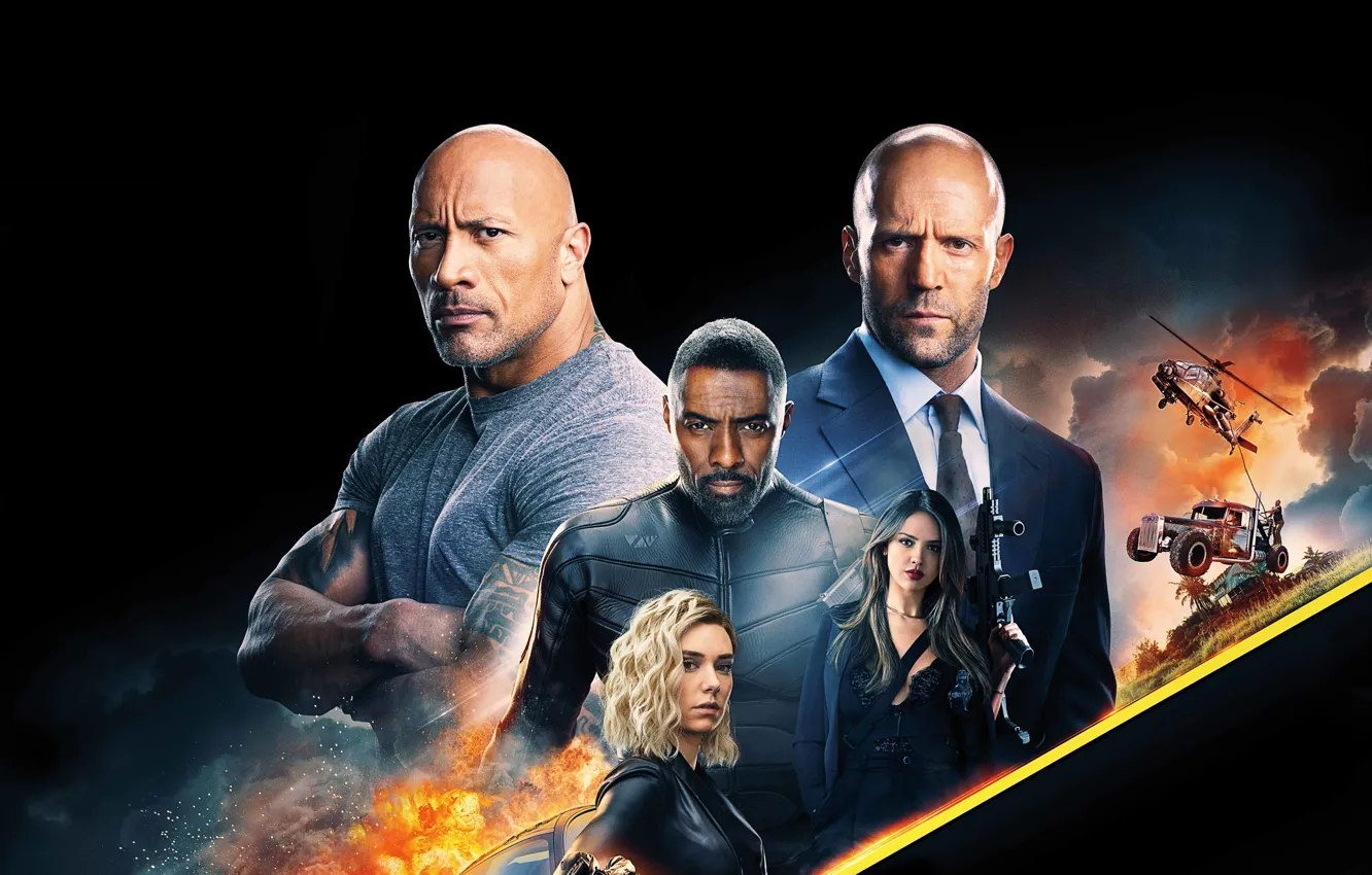 Photo wallpaper movie, Jason Statham, Dwayne Johnson, Idris Elba, Vanessa Kirby, Eiza Gonzalez, Fast & Furious Presents …