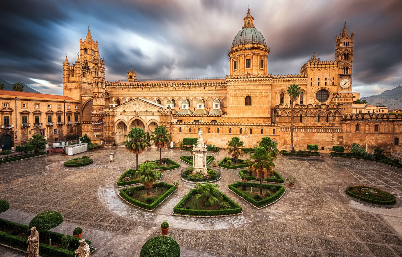 Photo wallpaper sunset, sunset, Sicily, Sicily, Palermo, Palermo, Palermo Cathedral, Palermo Cathedral
