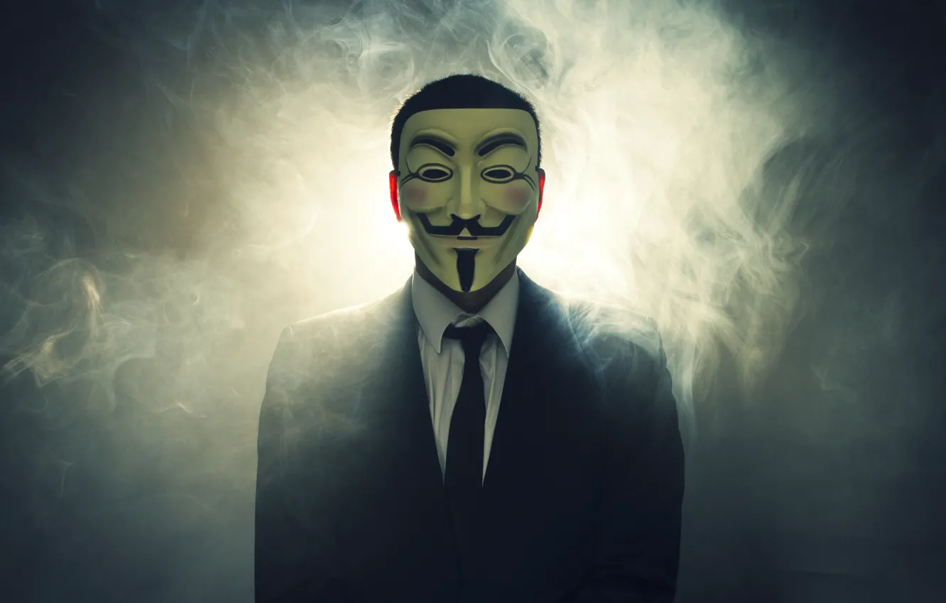 Photo wallpaper light, smoke, mask, costume, V for Vendetta