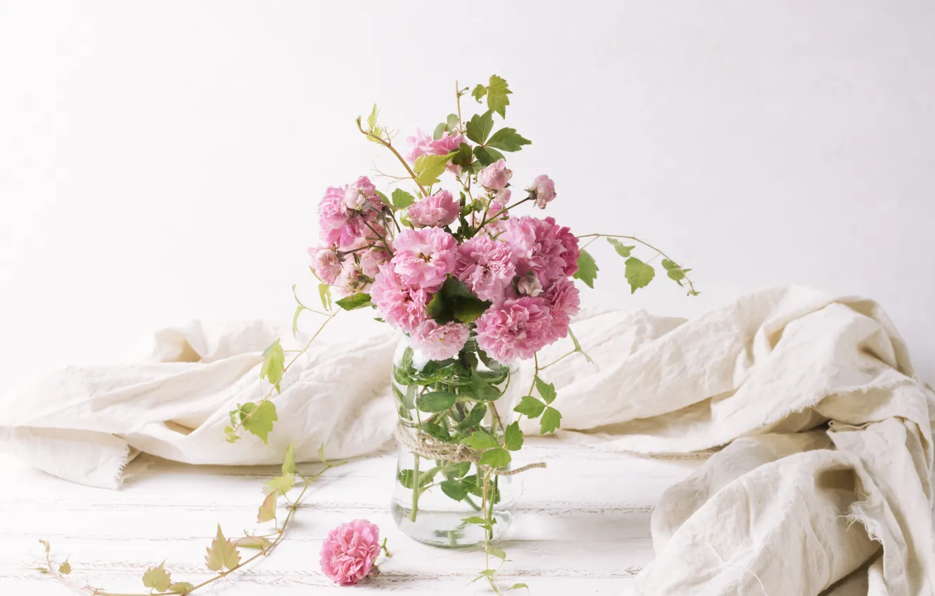 Photo wallpaper flowers, bouquet, vase, pink, flowers, vase