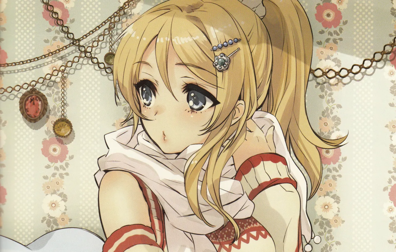 Photo wallpaper eyes, pattern, scarf, chain, barrette, art, noizi ito, was ayase