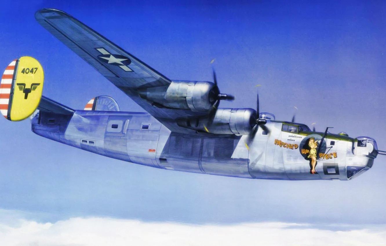 Photo wallpaper bomber, war, art, airplane, painting, aviation, ww2, B-24 Liberator