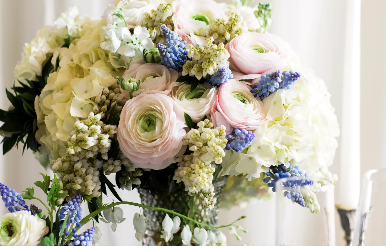 Photo wallpaper flowers, photo, bouquet, hydrangea, Lupin, Buttercup