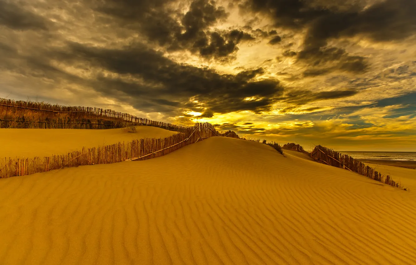 Photo wallpaper sea, sunset, dunes