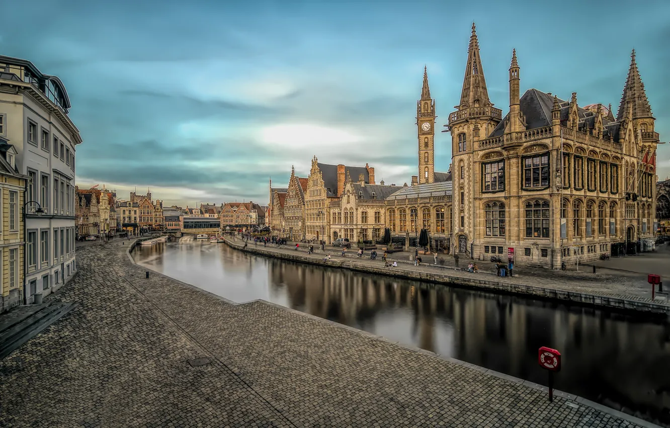 Photo wallpaper channel, Belgium, architecture, Ghent