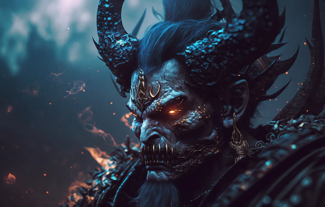 Photo wallpaper look, decoration, night, lights, monster, armor, earrings, the demon