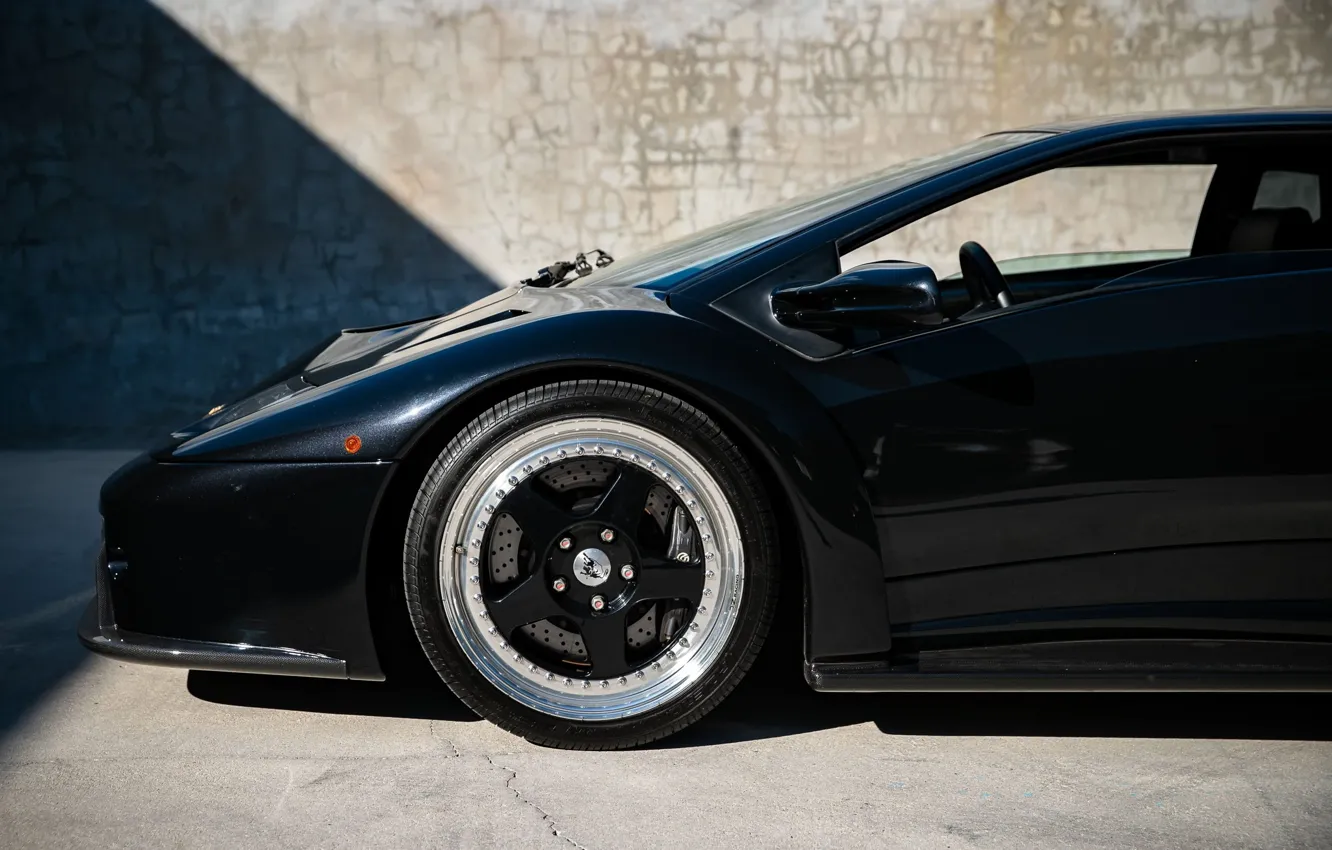 Photo wallpaper close-up, Lamborghini, wheel, Lambo, the front, Diablo, The Lamborghini Diablo GT