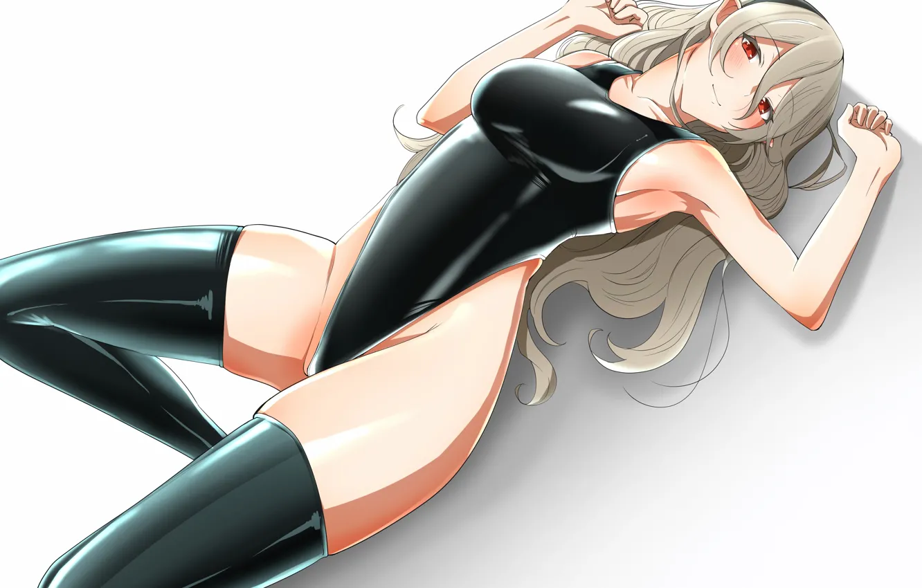 Photo wallpaper girl, sexy, thighhighs, long hair, legs, boobs, anime, beautiful