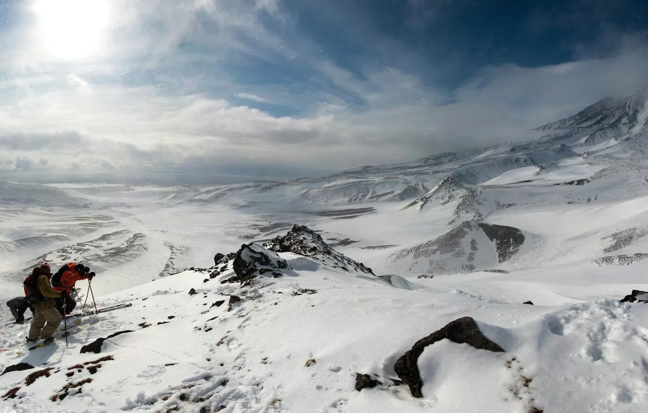 Photo wallpaper winter, snow, mountains, sport, extreme, climbers
