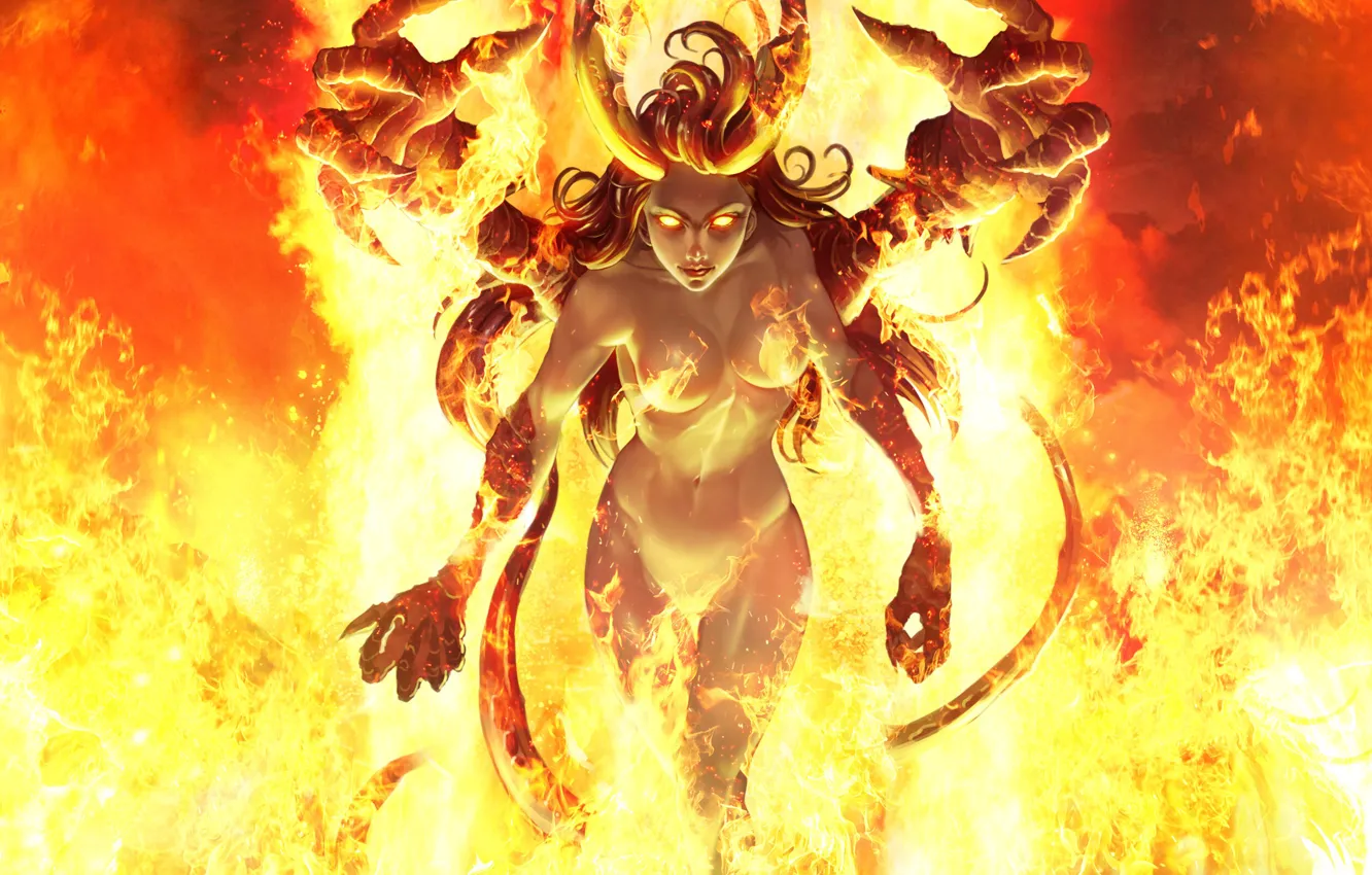 Photo wallpaper Girl, Fire, Style, Girl, Hell, Flame, The demon, Fantasy
