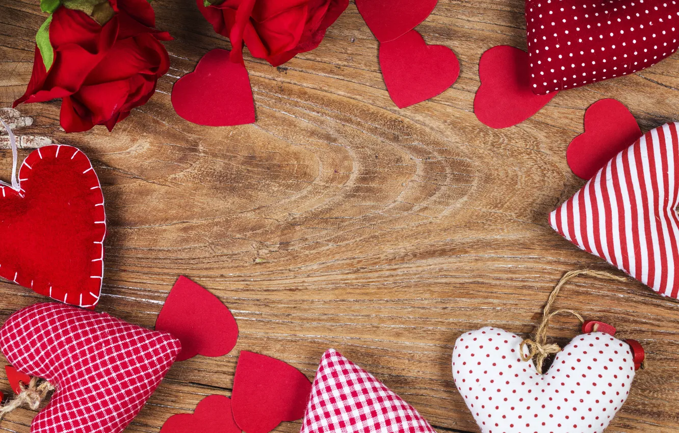 Photo wallpaper love, flowers, heart, roses, hearts, red, love, wood
