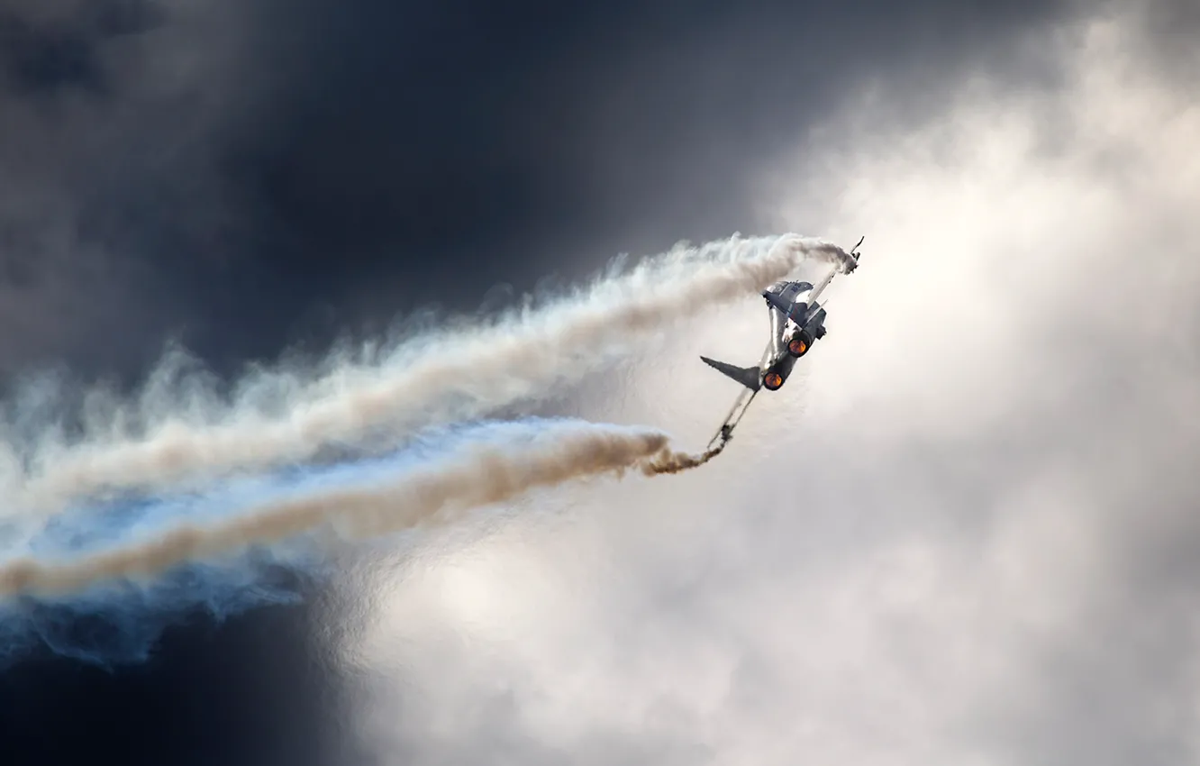 Photo wallpaper the sky, clouds, Russia, MiG 29