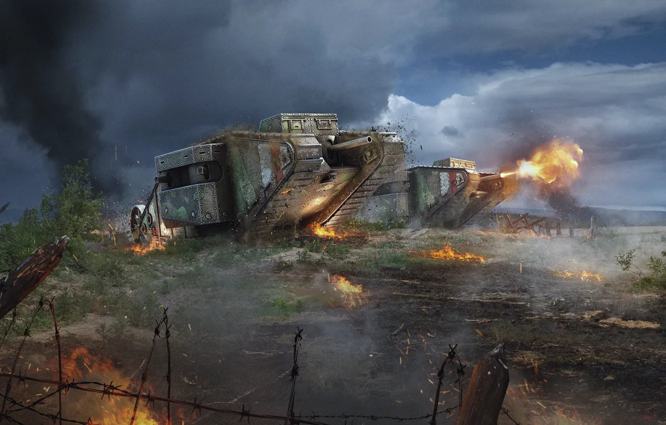 Photo wallpaper tank, WoT, World of Tanks, World Of Tanks, Wargaming Net, Mark 1, Mark 1