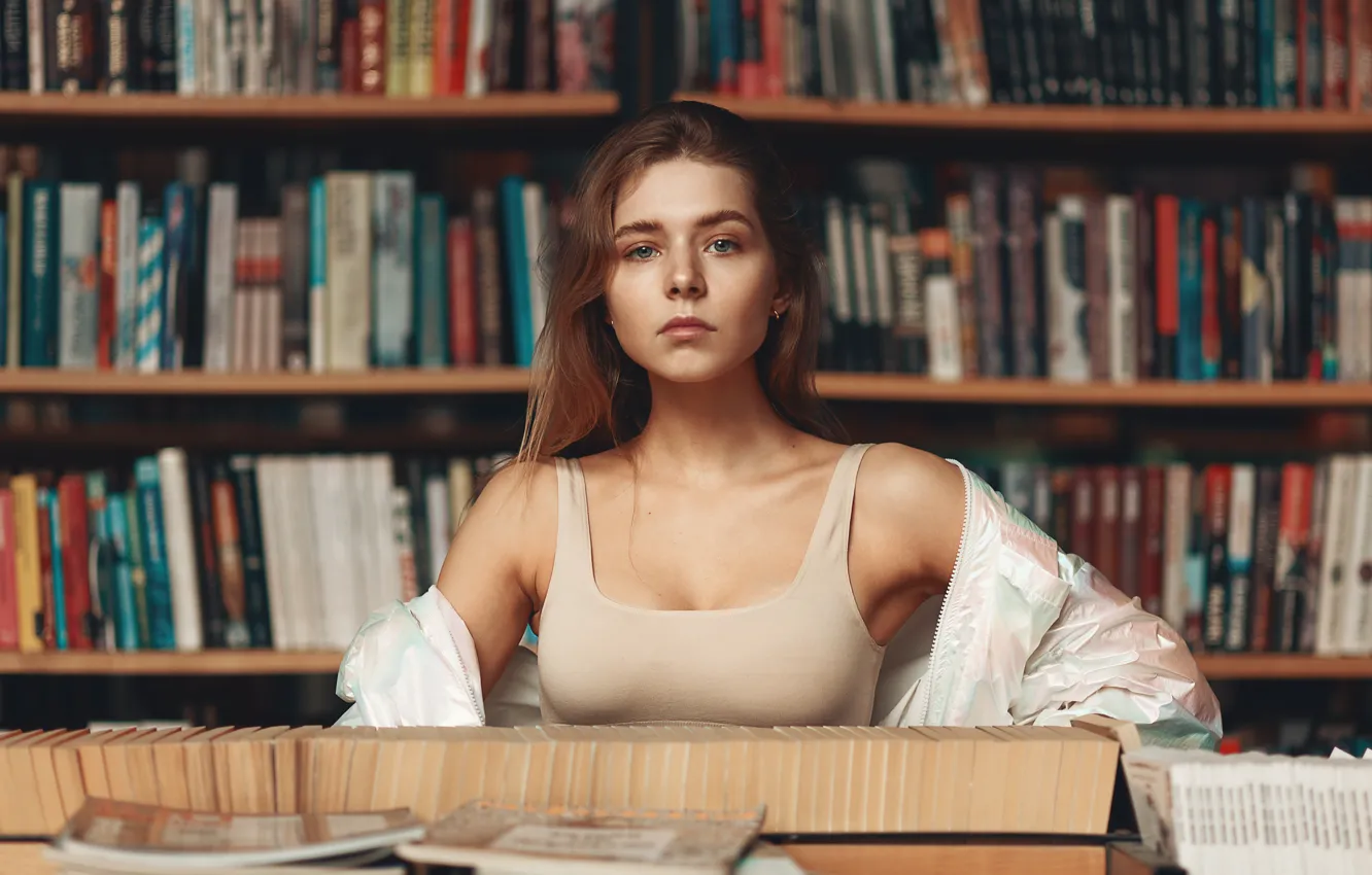 Photo wallpaper books, Girl, Nikita Bushuev, Alexander Frolov