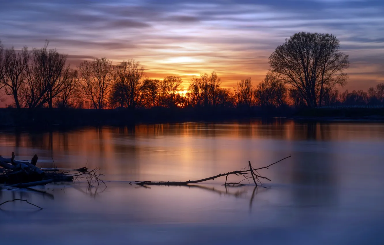Photo wallpaper sunset, nature, lake