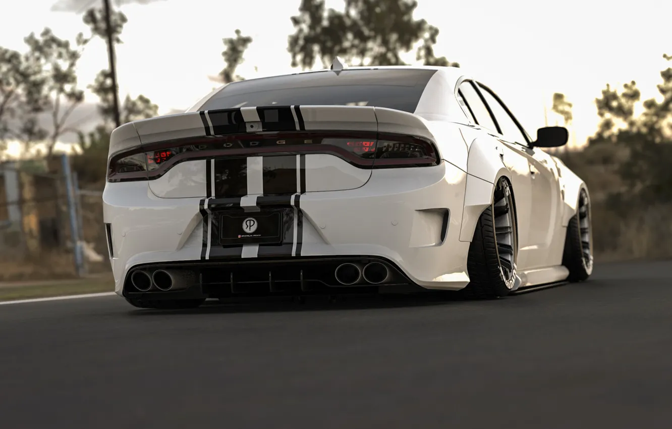 Photo wallpaper car, machine, auto, white, rendering, Dodge, Charger, Dodge Charger