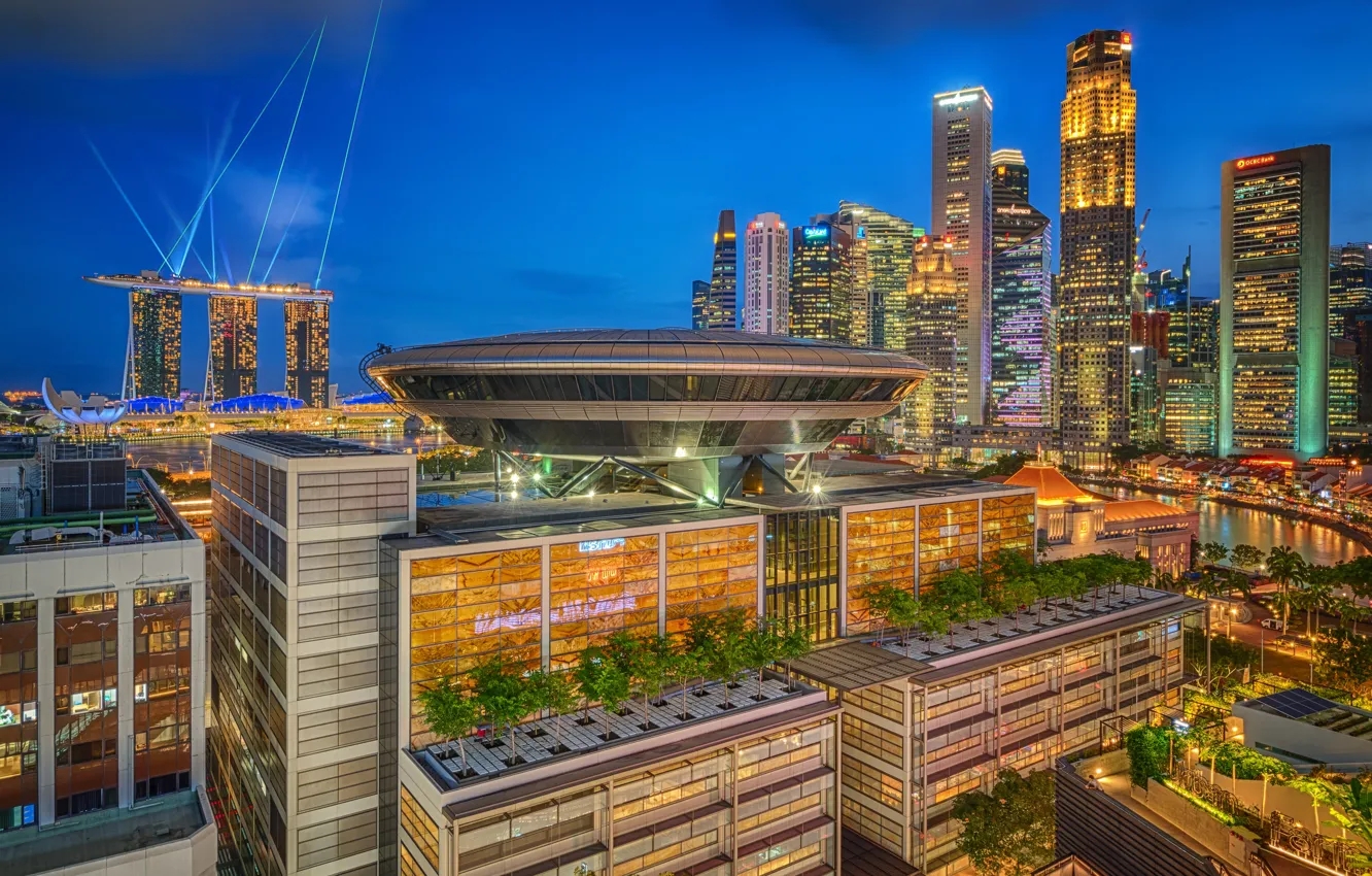 Photo wallpaper building, home, Singapore, night city, skyscrapers, Singapore