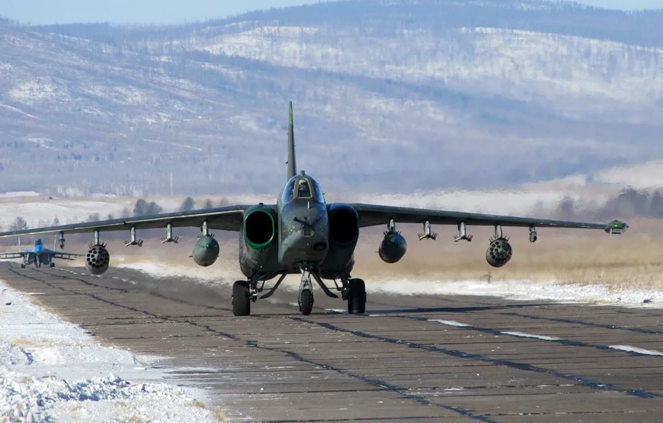 Photo wallpaper the airfield, The MiG-29, Rook, Su-25, Frogfoot, Soviet/Russian armored subsonic attack aircraft