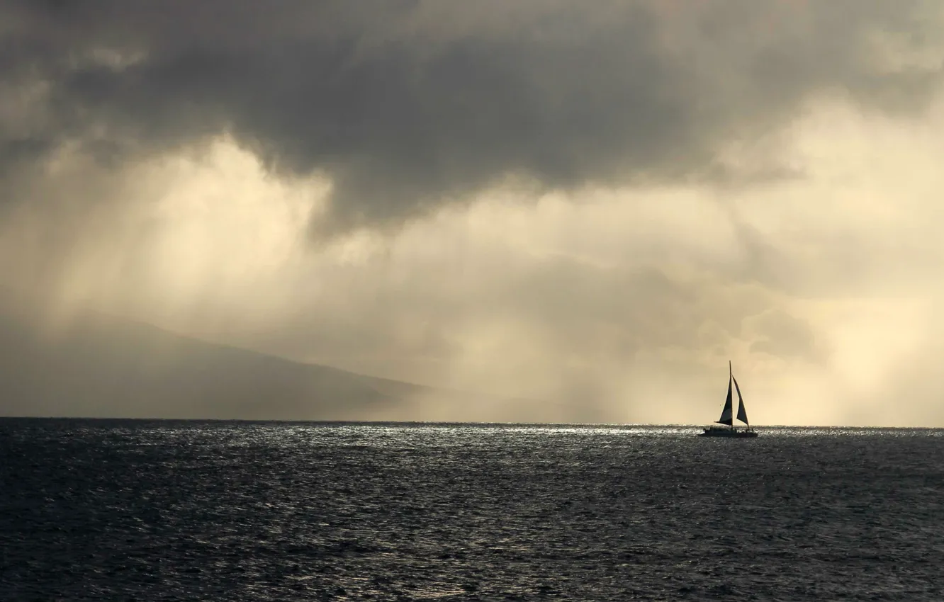 Photo wallpaper sea, the sky, clouds, overcast, yacht