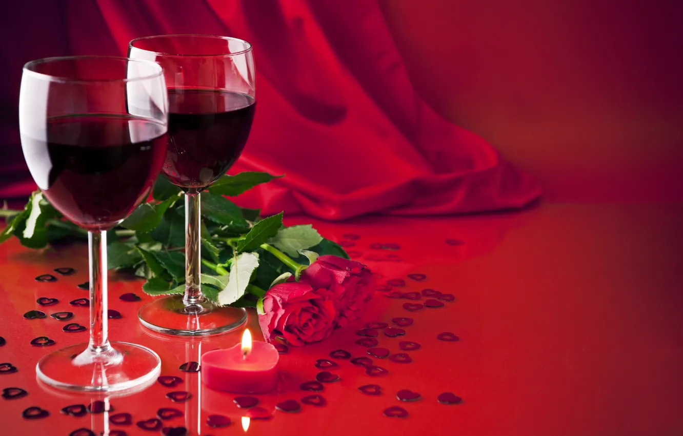 Photo wallpaper love, gift, wine, glass, roses, love, heart, romantic