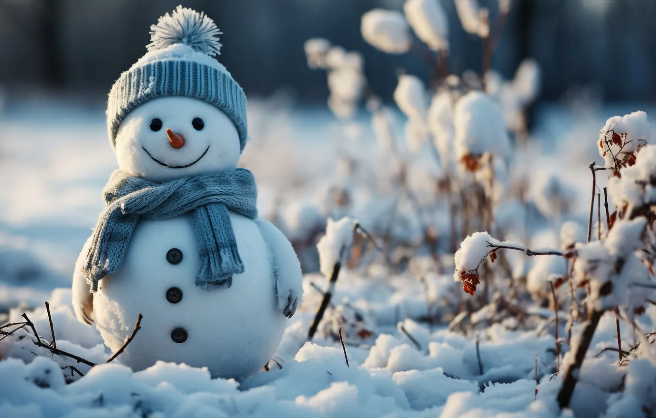 Photo wallpaper winter, snow, new year, Christmas, snowman, Christmas, winter, snow