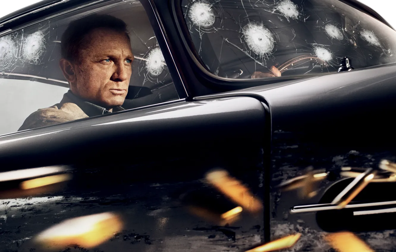 Photo wallpaper Aston Martin, Daniel Craig, 007, James Bond, No Time To Die, Bullet Holes