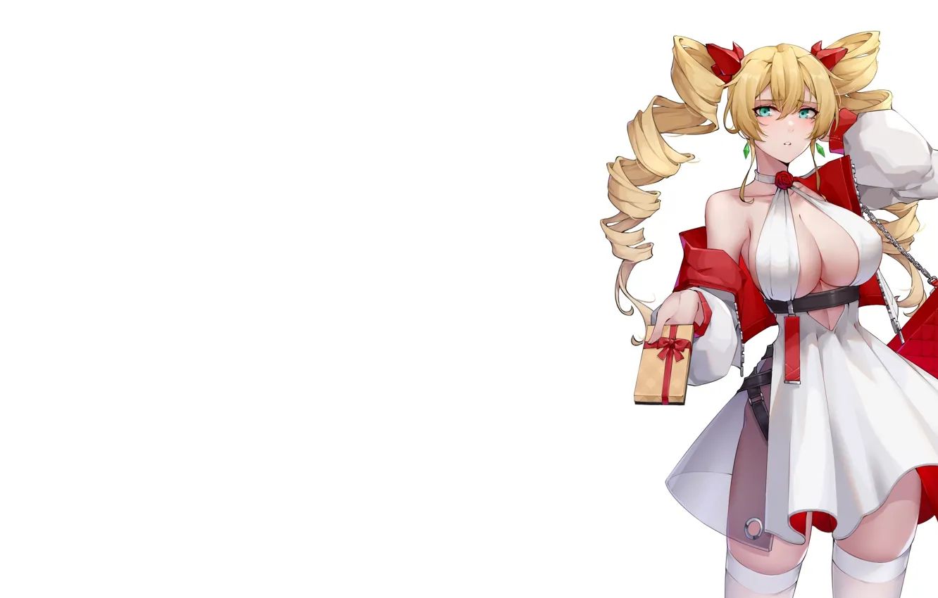 Photo wallpaper girl, sexy, cleavage, thighhighs, green eyes, long hair, dress, boobs