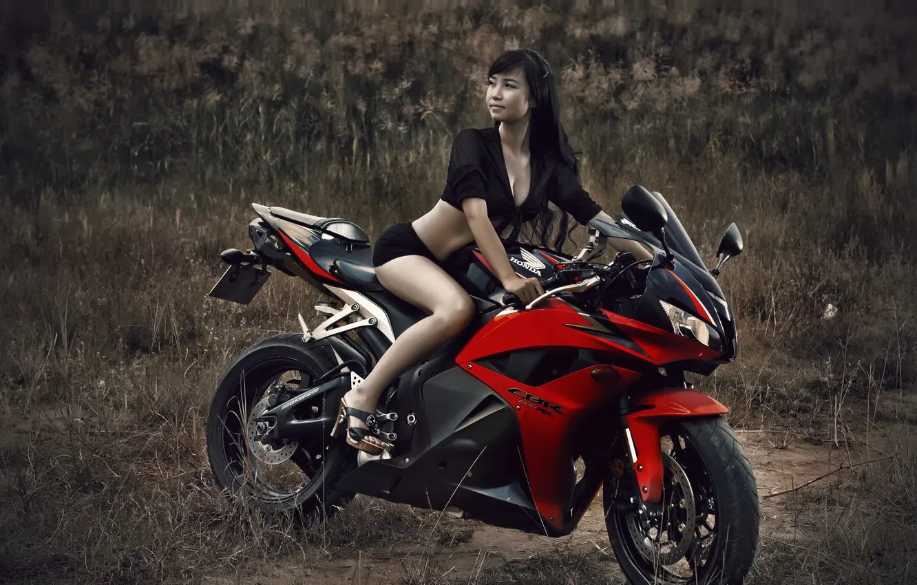 Photo wallpaper girl, background, motorcycle