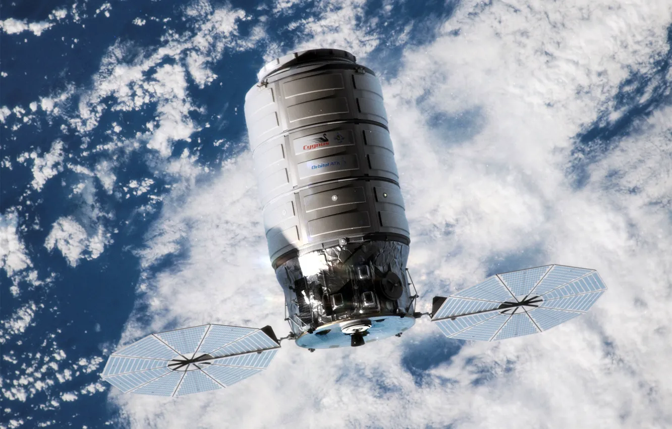 Photo wallpaper space, clouds, surface, camera, Cygnus CRS Orb-4