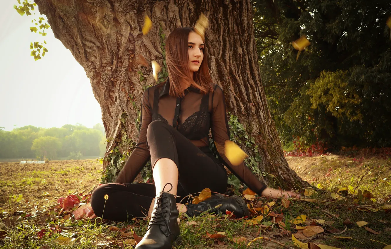Photo wallpaper girl, autumn, nature