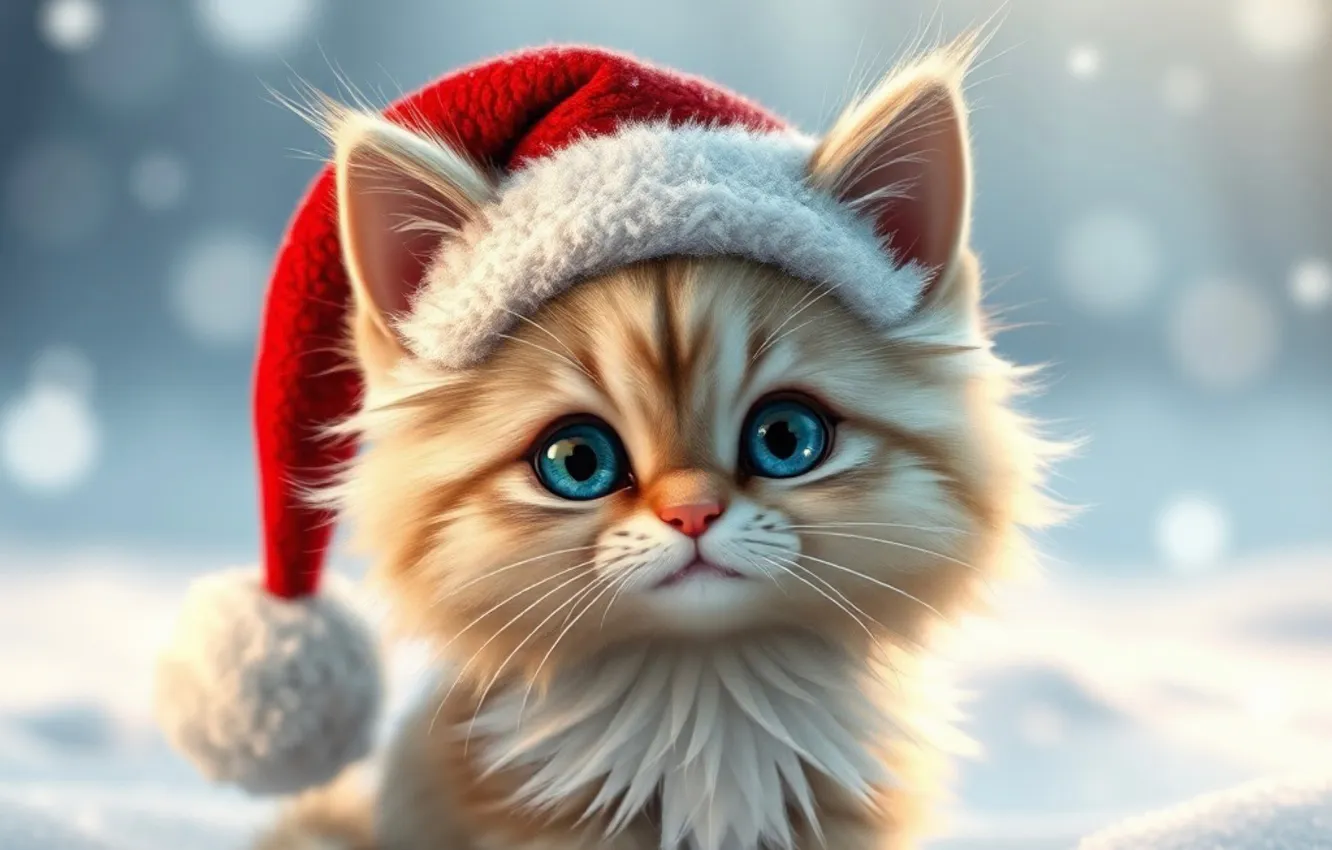 Photo wallpaper winter, cat, look, light, snow, pose, new year, Christmas