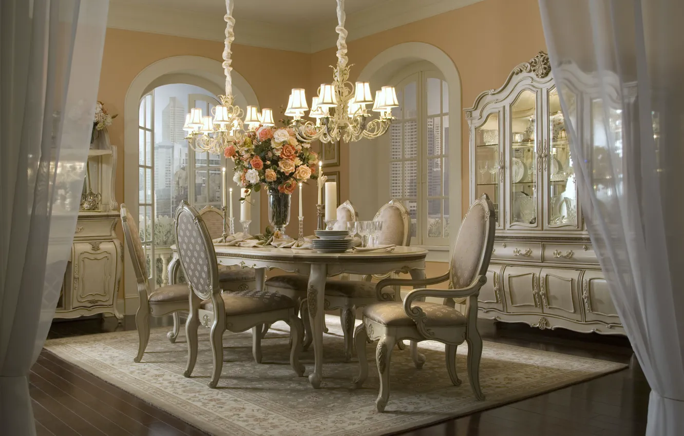 Photo wallpaper design, style, room, interior, megapolis, dining room