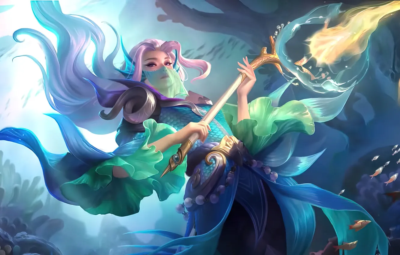 Photo wallpaper girl, magic, fantasy, under water, Mobile Legends: Bang Bang!, Luo Yi