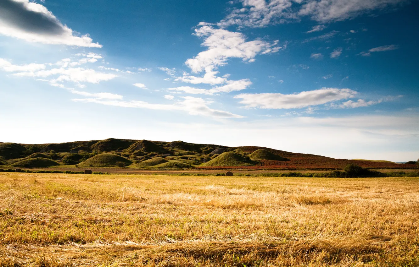 Photo wallpaper field, the sky, clouds, nature, hills