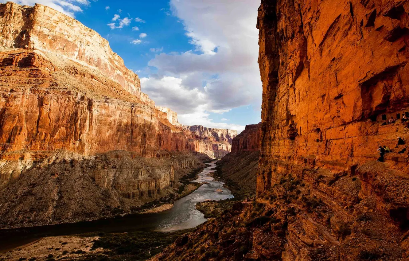 Photo wallpaper the sky, clouds, landscape, mountains, nature, river, rocks, height