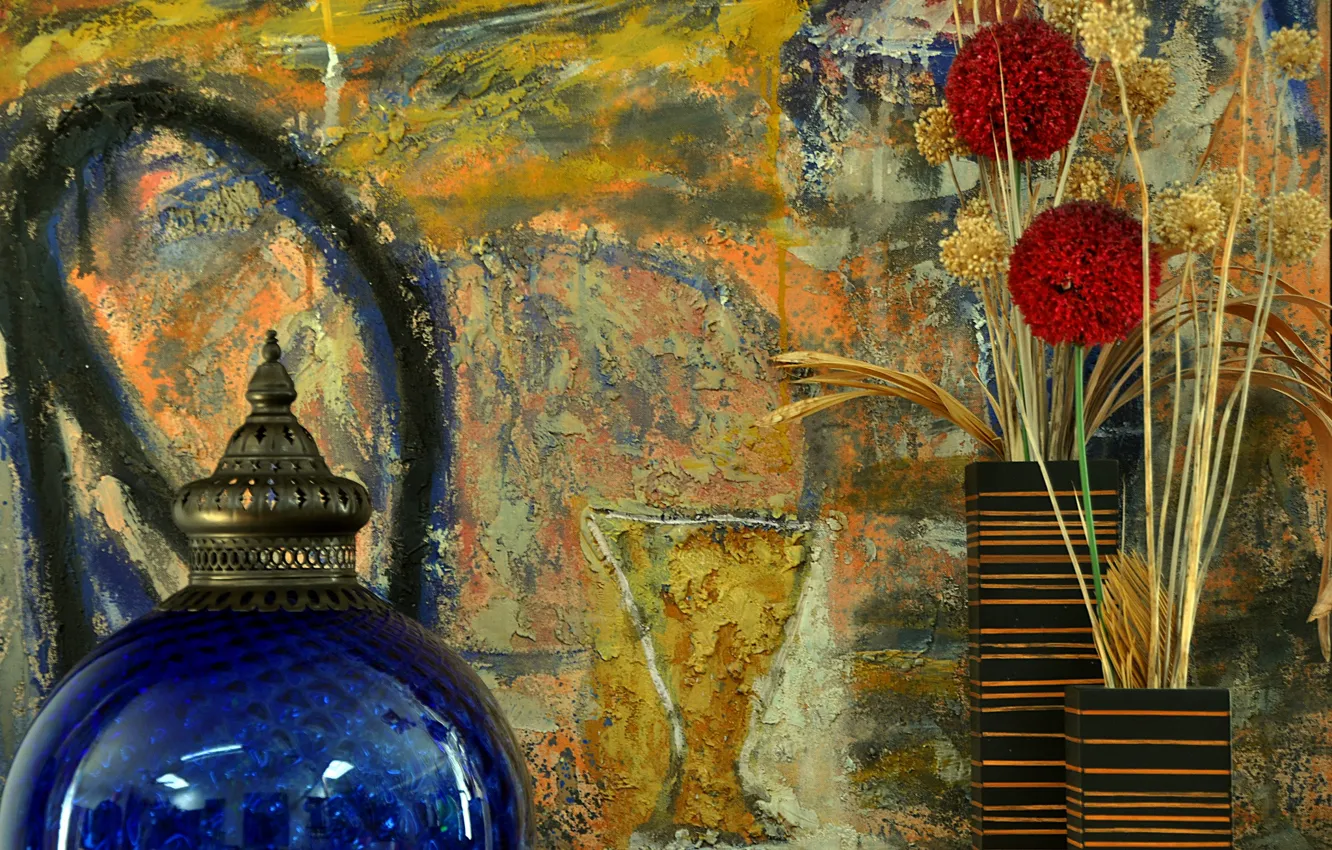 Photo wallpaper flower, wall, vase, still life