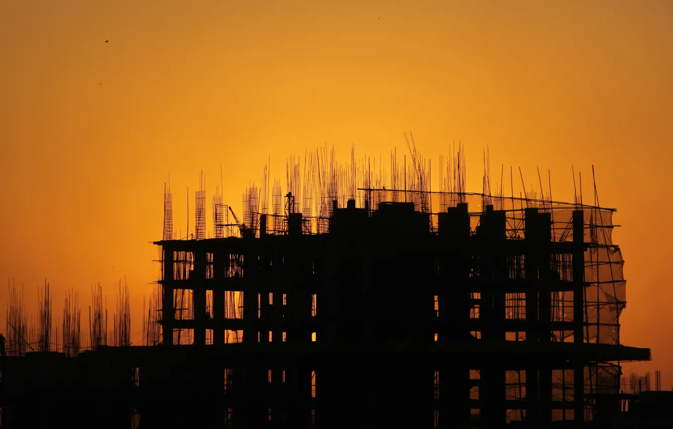 Photo wallpaper sunset, building, frame