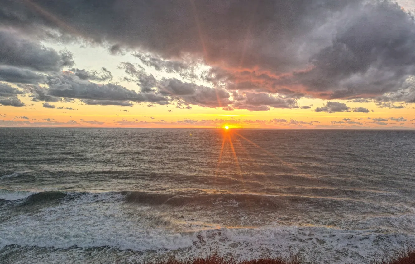 Photo wallpaper sea, rays, sunset, clouds, Anapa